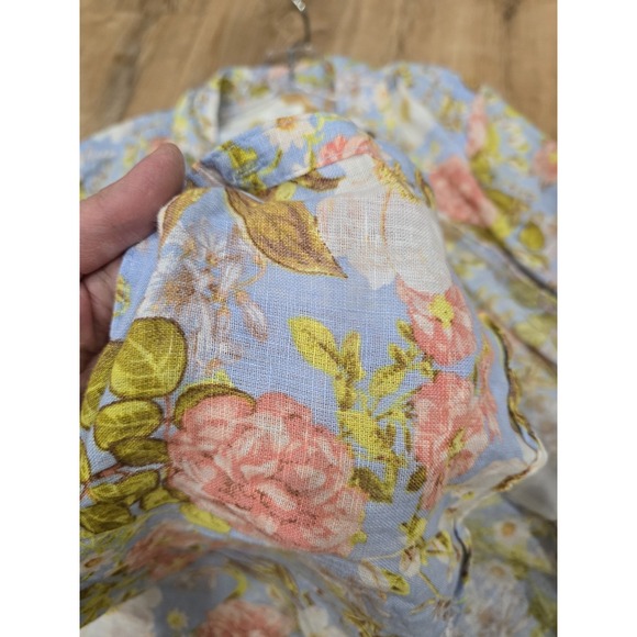 Joie M 100% Linen Long Sleeve Button-Up Shirt Blouse Blue Pink Floral Print... - Picture 11 of 11